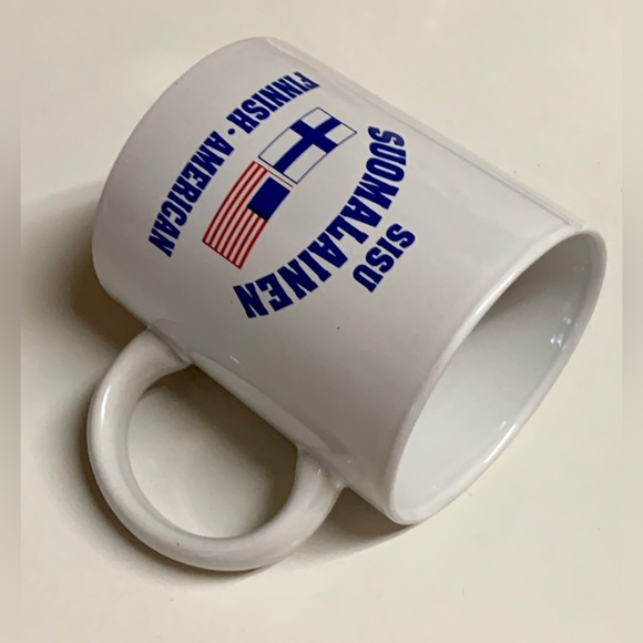 Vintage 1980s Finnish American Suomalainen National Flags Coffee Mug - Picture 9 of 12